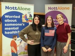 Maddie Popoola, Ella Bower and Órlaith Green in the NottAlone Podcast recording studio