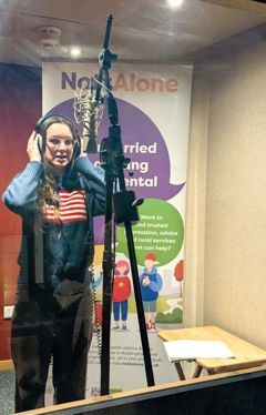 Ella Bower in the NottAlone Podcast recording booth